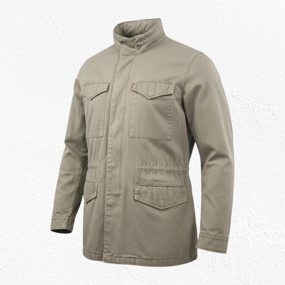 Levi’s Khaki Cotton Utility Field Jacket Hidden Hood Safari Style Size Medium - Picture 1 of 14